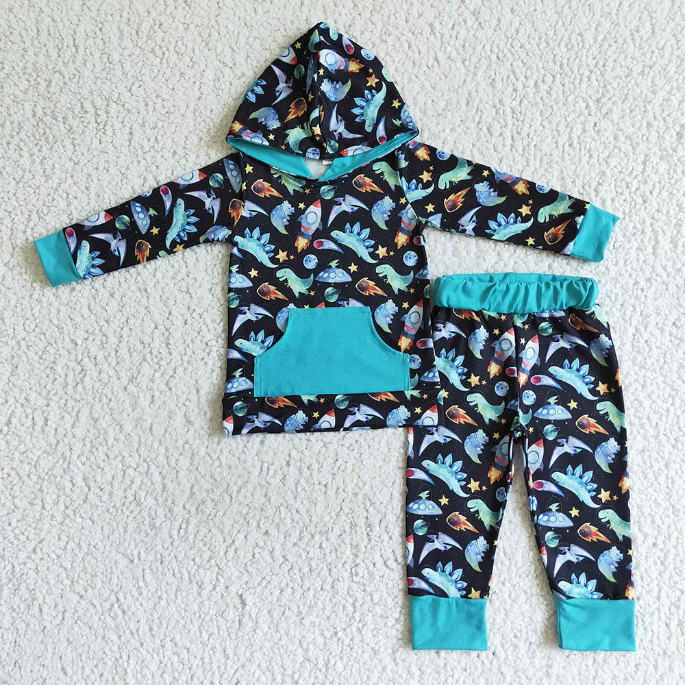 Baby boys fall dinosaur hooded pants sets
