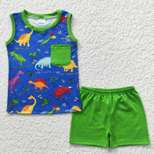 Load image into Gallery viewer, Baby Boys Summer Sleeveless Dinosaur Top Shorts Clothes
