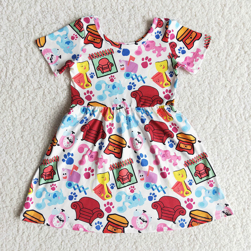 Girls blue dogs cartoon dresses