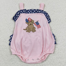Load image into Gallery viewer, Baby Girls 4th of July Dog Pink Rompers
