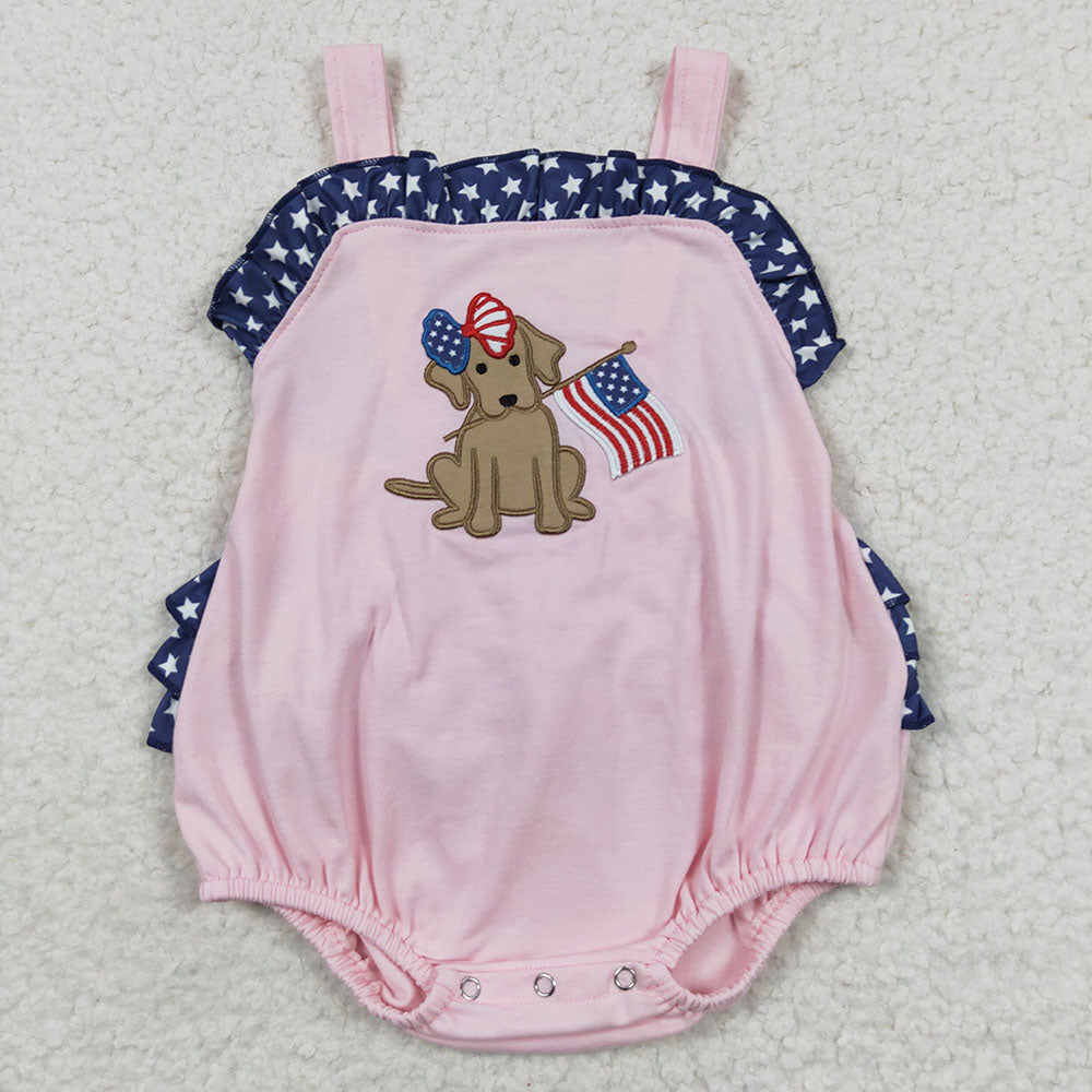 Baby Girls 4th of July Dog Pink Rompers