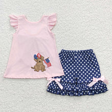 Load image into Gallery viewer, Baby Girls 4th Of July Dog Pink Ruffle Shorts Sets

