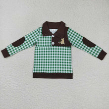 Load image into Gallery viewer, Baby Boys Hunting Green Checkered Long Sleeve Elbow Pullover Tee Shirt Tops
