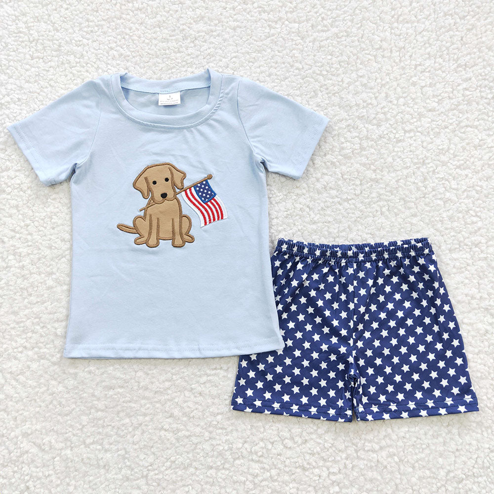 Baby Boys 4th Of July Dog Blue Shorts Sets
