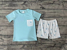 Load image into Gallery viewer, Baby Boys Valentines Blue Hearts Pocket Shirts Shorts Outfits Clothing Sets
