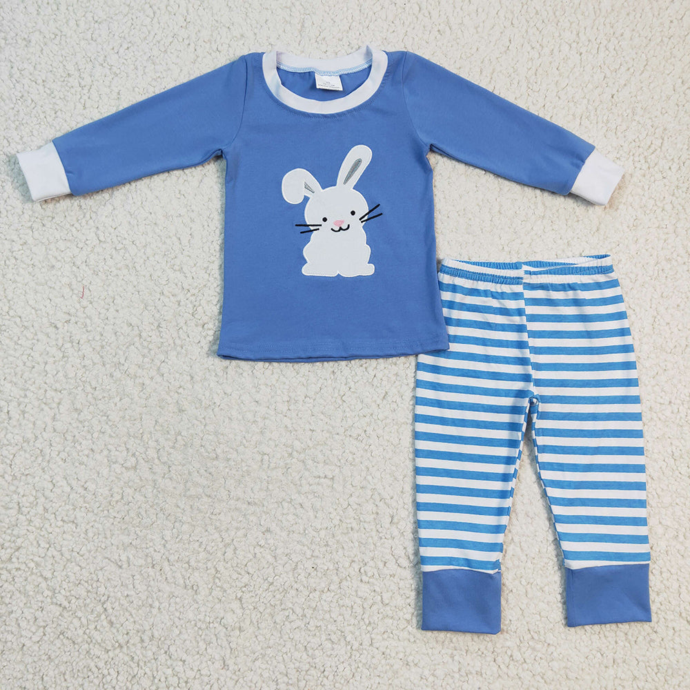 Baby Boys Easter Bunny Blue Stripe Pants Pajamas Clothes Sets