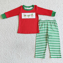 Load image into Gallery viewer, Baby boys Christmas green stripe pants clothes
