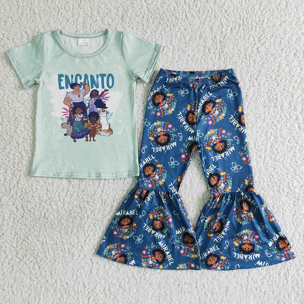 Baby Girls cartoon movie blue color shirt bell pants clothing sets