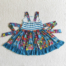 Load image into Gallery viewer, Baby girls cartoon magic strap twirl patchwork dresses
