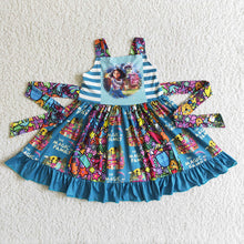 Load image into Gallery viewer, Baby girls cartoon magic strap twirl patchwork dresses
