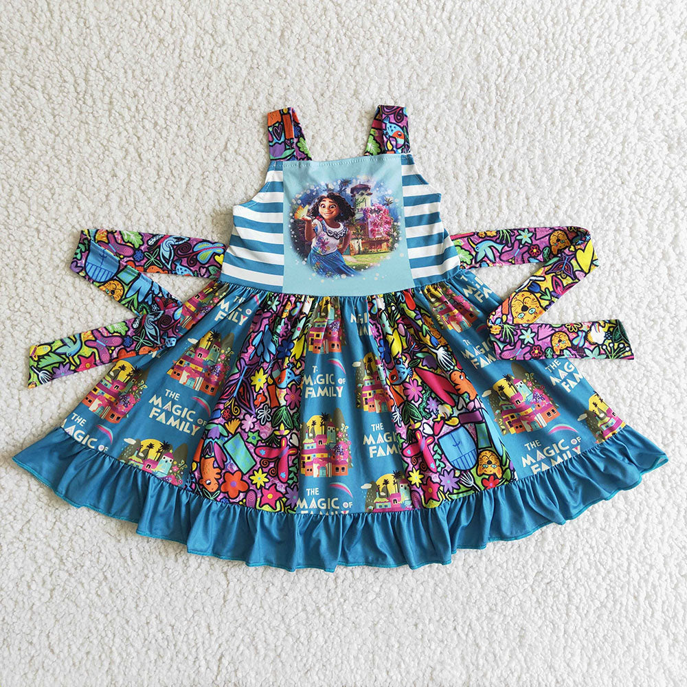 Baby girls cartoon magic strap twirl patchwork dresses