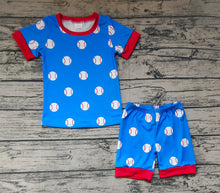 Load image into Gallery viewer, Baby Boys Blue Baseball Tee Tops Shorts Pajamas Clothing Sets
