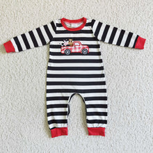 Load image into Gallery viewer, Baby boys farm tractor stripe ruffle rompers
