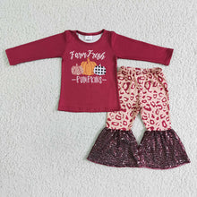 Load image into Gallery viewer, Baby girls farm fresh pumpkin leopard sequin pants sets
