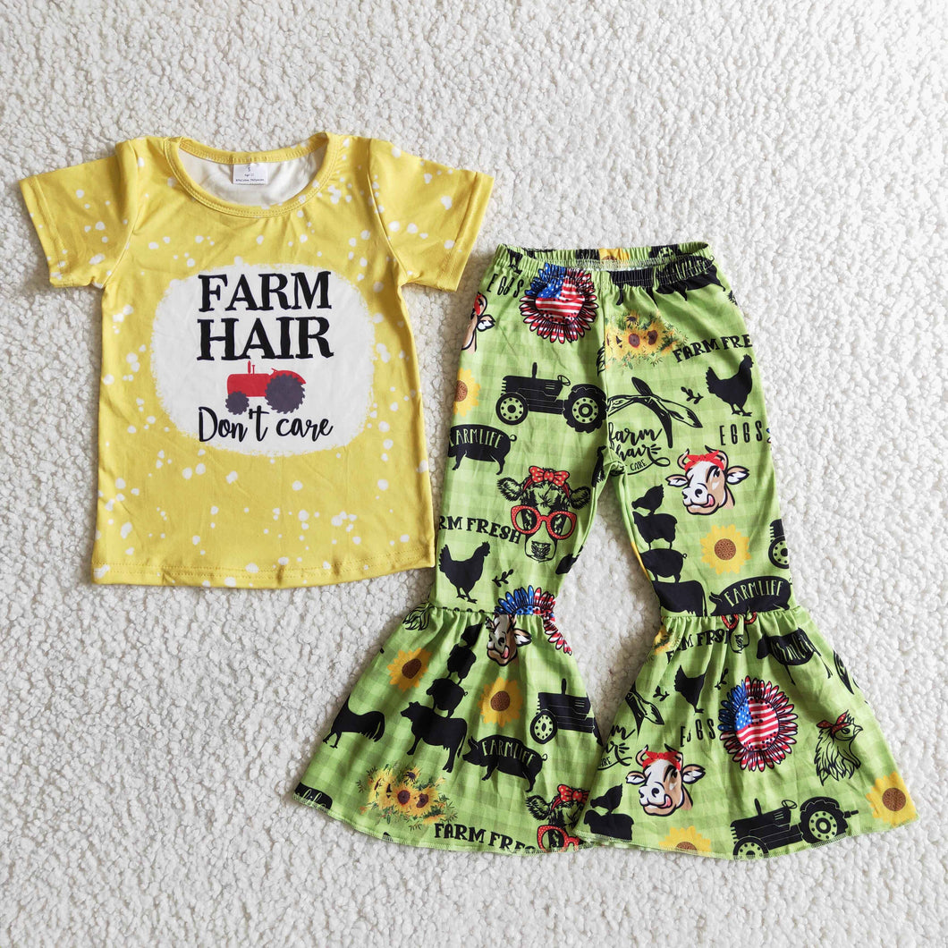 Baby girls farm design tractor bell pants clothing sets