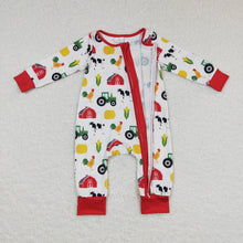 Load image into Gallery viewer, Baby Boys Fall Red Farm Long Sleeve Zip Rompers
