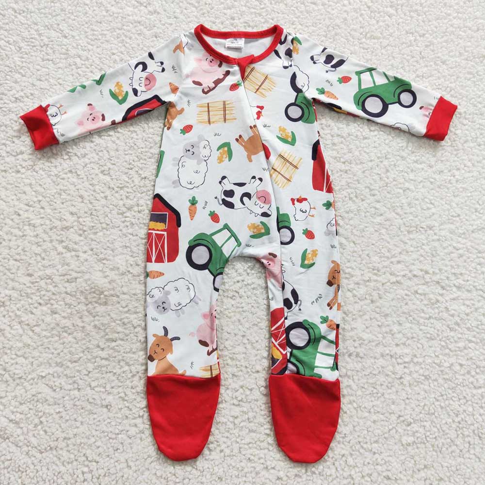 Baby Boys Farm Zip Rompers