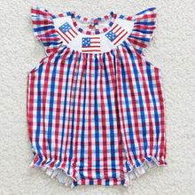 Load image into Gallery viewer, Baby Girls 4th Of July American Flag Gingham Smocked Rompers
