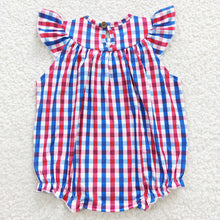 Load image into Gallery viewer, Baby Girls 4th Of July American Flag Gingham Smocked Rompers
