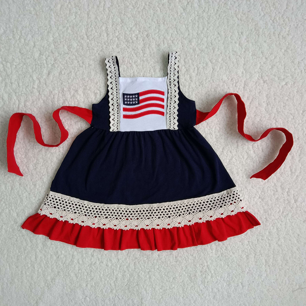 4th of July flag embroidered belt dresses