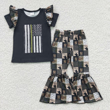 Load image into Gallery viewer, Baby Girls Black Flag Tee Shirts Bell Pants Clothes Sets
