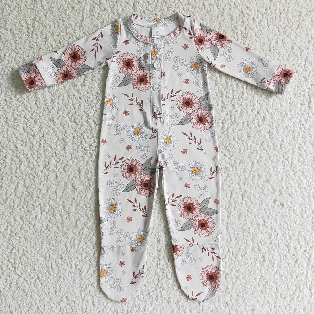 Baby girls white floral long sleeve rompers