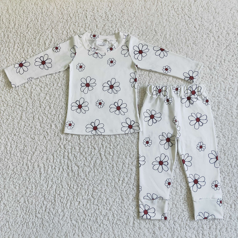 baby girls white flowers fall pajamas clothes sets