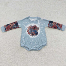 Load image into Gallery viewer, Baby Girls Blue Flowers Bleached Rompers
