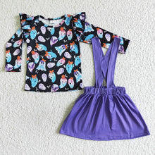 Load image into Gallery viewer, Baby girls Halloween purple ghost skirts clothes sets
