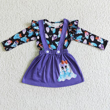 Load image into Gallery viewer, Baby girls Halloween purple ghost skirts clothes sets
