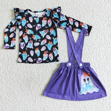 Load image into Gallery viewer, Baby girls Halloween purple ghost skirts clothes sets
