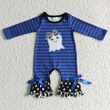 Load image into Gallery viewer, Baby girls Halloween ghost blue stripe rompers

