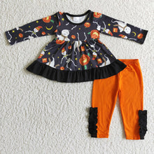 Load image into Gallery viewer, Baby girls Halloween ghost orange pants clothes sets
