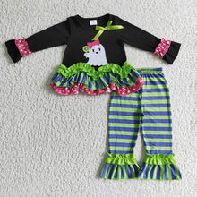 Load image into Gallery viewer, Baby girls Halloween Ghost stripe top pants sets
