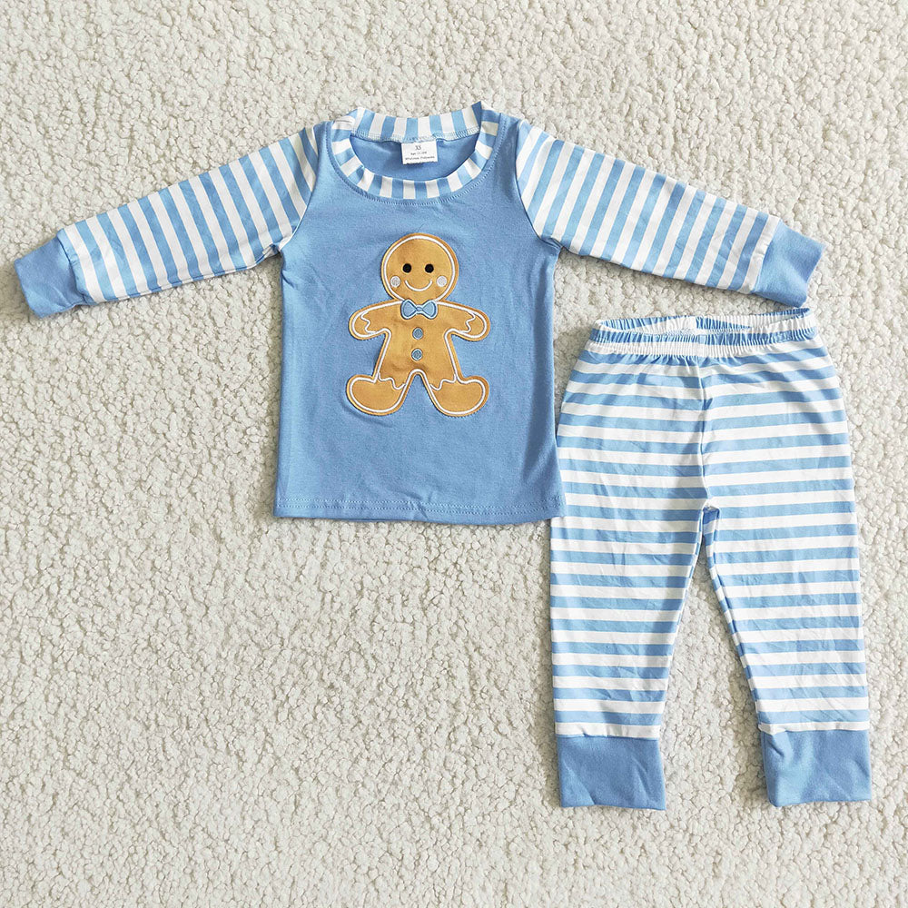 Boys Gingerbread blue stripe pajamas