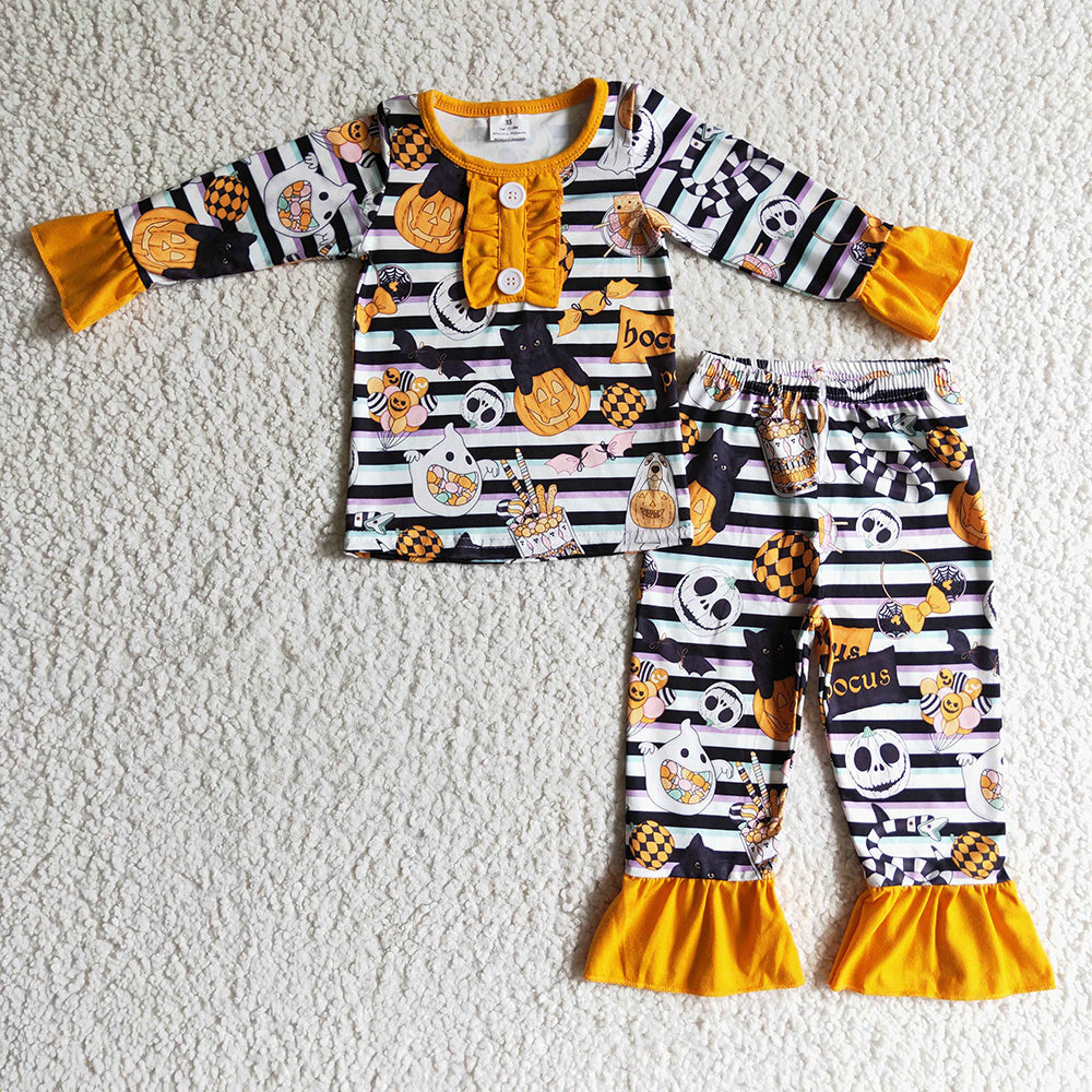 Baby Girls Halloween stripe cartoon pajamas clothes sets