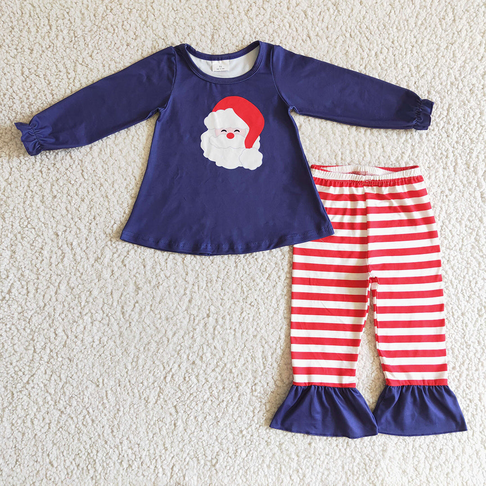 Baby girls santa top stripe pants clothes sets