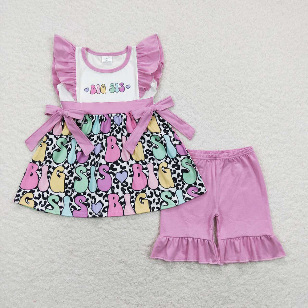 Baby Girls Big Sister Bows Tunic Top Ruffle Shorts Clothes Sets