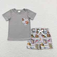 Load image into Gallery viewer, Baby Boys Grey Pocket Tee Top Fishing Outfits Clothes Sets
