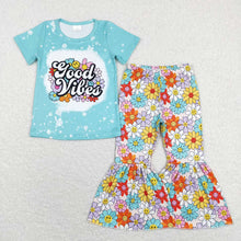 Load image into Gallery viewer, Baby Girls Blue Good Top Flowers Bell Pants Clothes Sets
