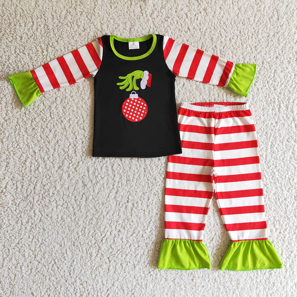 Baby girls Christmas hands stripe pajamas sets