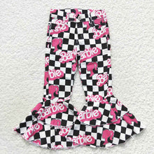 Load image into Gallery viewer, Baby Girls Black Checked Doll Denim Bell Pants
