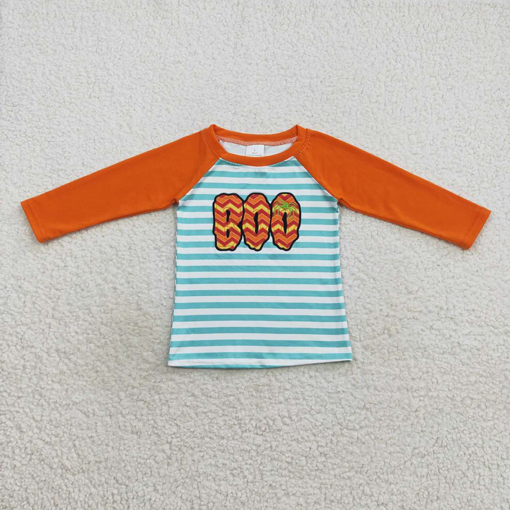 Baby Boys Halloween Stripes Boo Long Sleeve Raglan Tops