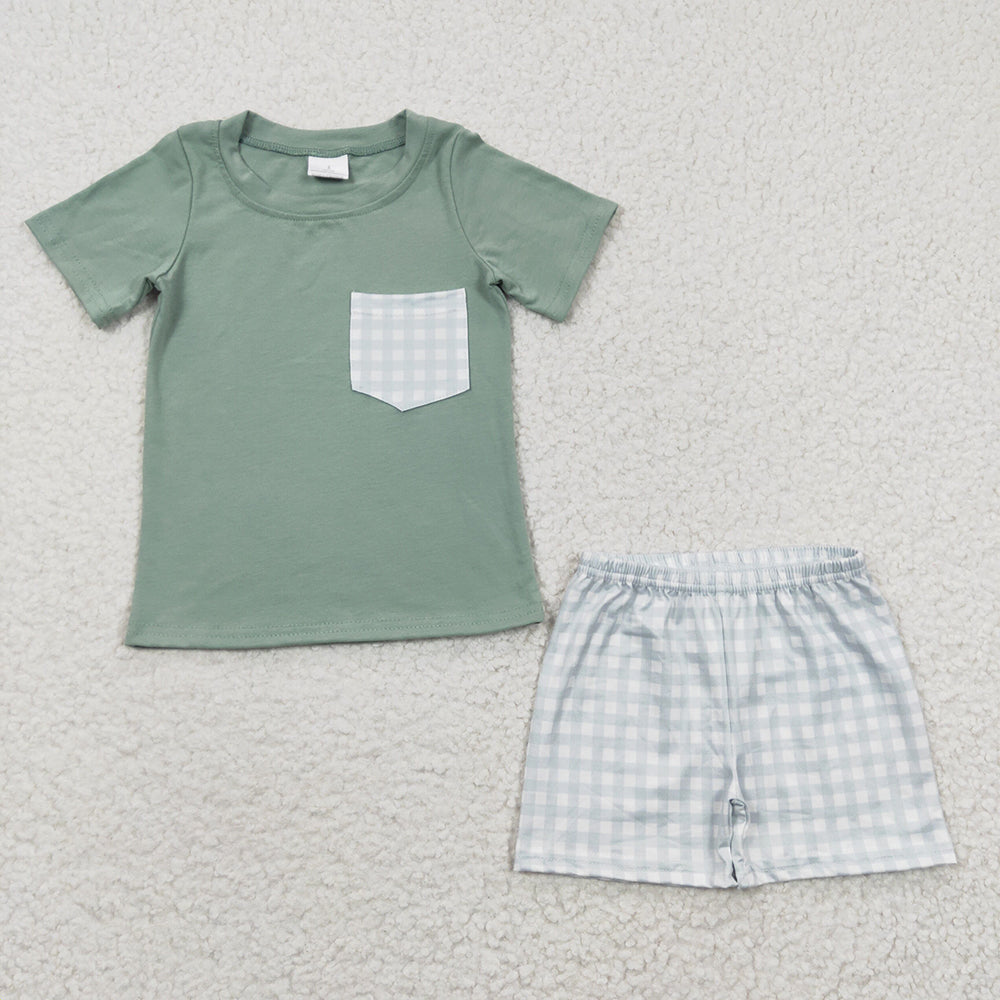 Baby Boys Green Plaid Pockets Shorts Sets