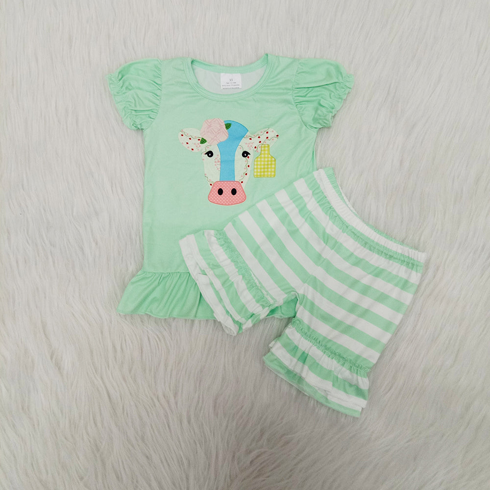 Green heifer exquisite ruffles Shorts sets