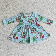 Load image into Gallery viewer, Baby Girls Christmas Cartoon Green Knee Length Dresses
