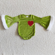 Load image into Gallery viewer, Girls heart Green Romper Velvet fabric
