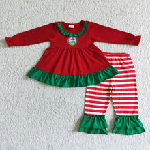 Load image into Gallery viewer, Baby girls Christmas grin ruffle tunic pants sets
