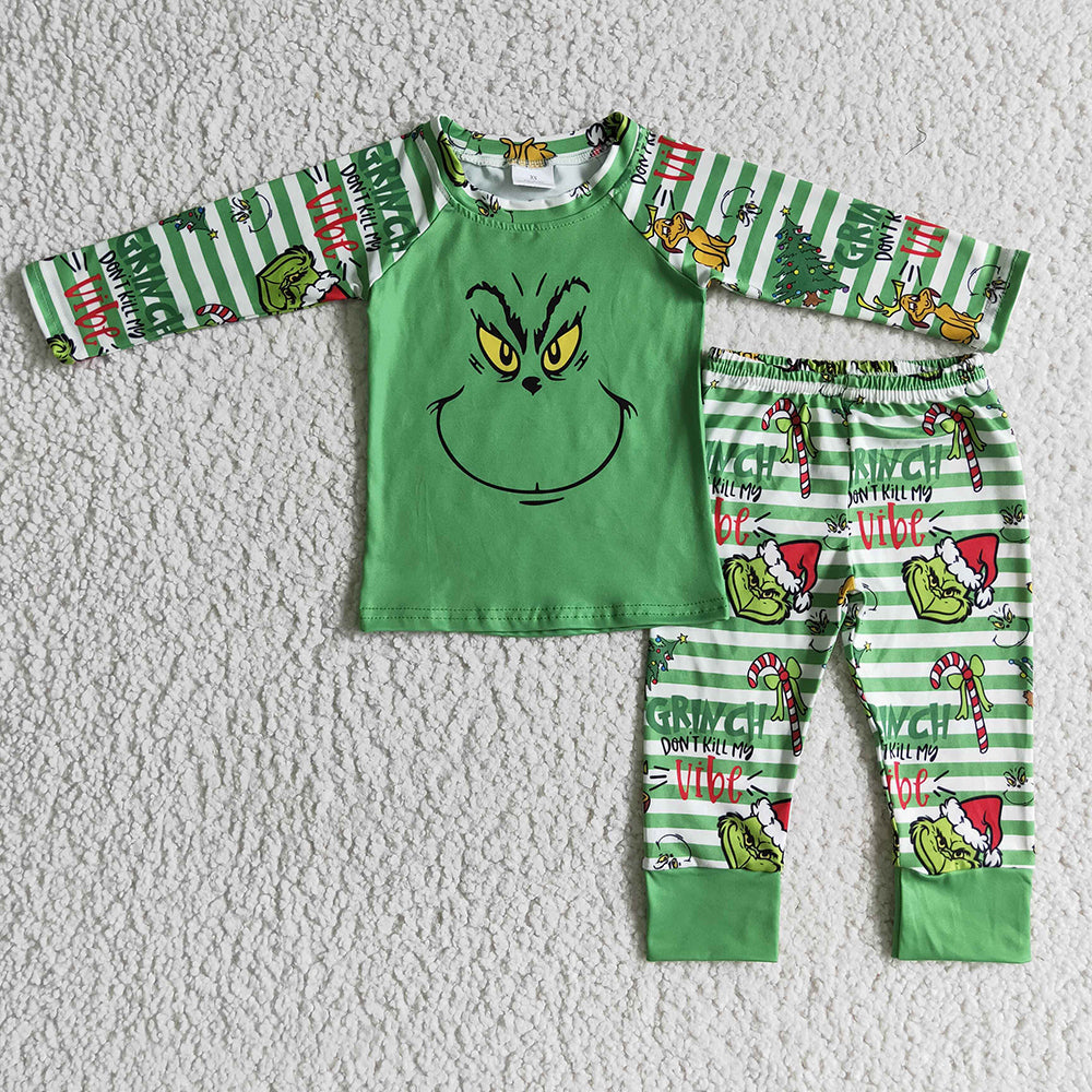 baby kids Christmas green color family pajamas clothing sets