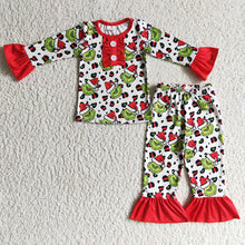 Load image into Gallery viewer, baby Girls christmas cartoon ruffle pajamas pants sets
